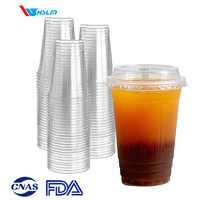 Gobelets jetables écologiques en plastique transparent de 90 mm de diamètre pour thé au lait, avec couvercles, fond épais, bord lisse, anti-fuite, pour mariage et boissons Boba