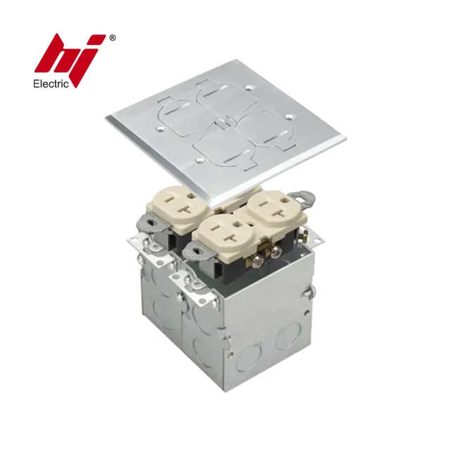 Dual Series Flip Lid Floor Box with Two Receptacle Electrical Outlet Cover