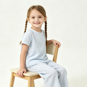 Pijamas para Niños, Conjuntos de Pijamas a Rayas de Color Claro, Ropa de Dormir de Manga Larga para Niñas, Conjunto de Pijama Personalizado, Proveedor de Bambú - Product Image 3