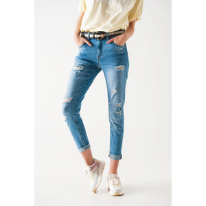 Jean droit bleu moyen déchiré - Product Image 4