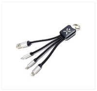 Câble de charge rapide universel USB PD 3 en 1 avec logo lumineux LED, personnalisable OEM, en nylon, pour cadeaux promotionnels