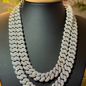Collane a catena con maglia cubana di diamanti con Pass <span class=keywords><strong>925</strong></span> <span class=keywords><strong>argento</strong></span> 6mm-15mm due file ghiacciate Hip Hop VVS Moissanite con diamanti - Product Image 1