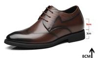 Chaussures élévatrices invisibles pour hommes - Cuir marron noir à lacets, bout rond, chaussures habillées Oxford, 3 pouces de hauteur, semelle intermédiaire en PU