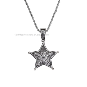 Colgante de Pentagrama, Accesorios Hip Hop, Cobre con Incrustaciones de Zirconia, Cielo Estrellado Nocturno, Collar con Colgante de Estrella de Colores - Product Image 5
