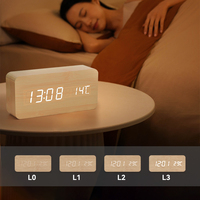 Relojes de escritorio de madera de temperatura de promoción, reloj despertador Digital de madera pequeño, reloj Digital Led sin Material de fecha de haya