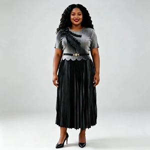 Vestido Elegante <span class=keywords><strong>de</strong></span> Talla Grande con Volantes en el Hombro y Cintura Festoneada, Moda Modesta, Venta al por Mayor, Vestido Plisado Miyake, Directo <span class=keywords><strong>de</strong></span> Fábrica - Product Image 3