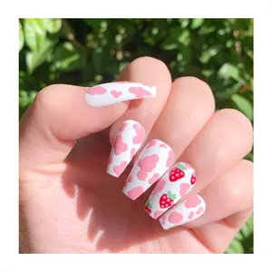 Classical Design Coffin Fake Nails Milk Tips Paint Cow Skin Colour False Nails Full Cover Custom Private Label Press On Nails