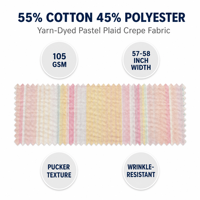 Tissu Crêpe Rayé Teint en Fil 55% Coton 45% Polyester 105 g/m² 57/58" Texture Seersucker Bulle pour Robe Chemise Vêtements Enfants