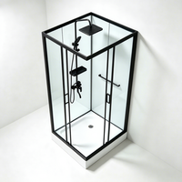 Cabine de douche carrée moderne sur mesure, étanche, tout-en-un, avec porte coulissante en verre noir mat et base, OEM accepté pour salle de bain