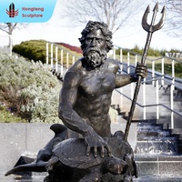 Statue de Poseidon, dieu grec, en bronze, laiton et cuivre, grande taille, pour aménagement paysager extérieur moderne de place publique, sculpture d'art métallique avec trident
