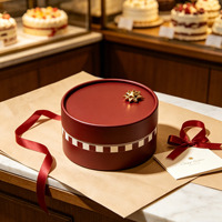 Tubo de Papel para Pastelería Impreso Personalizado de Primera Calidad, Contenedor Cilíndrico para Postres de Color Rojo Intenso de Lujo con Tapa