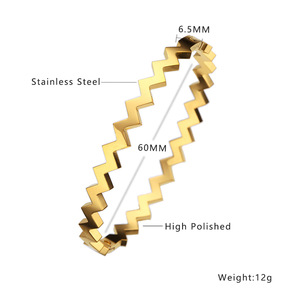 Bracelet jonc unisexe en acier inoxydable plaqué or 18 carats, motif vague en Z, bijoux de mode en gros, accessoires cadeaux 2026 - Product Image 2