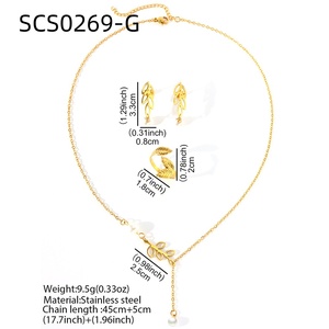 2025 Venta caliente nueva moda personalidad hoja perla gota collar Stud anillo conjunto clavícula cadena joyería de mujer - Product Image 6