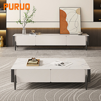 Meuble TV moderne de luxe avec plateau en pierre frittée, ensemble de meuble TV avec table basse, combinaison de table basse blanche pour salon