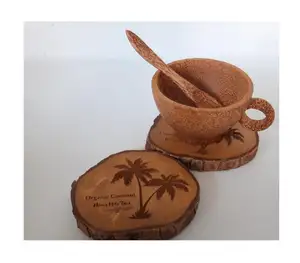 100% प्राकृतिक हस्तनिर्मित सेट नारियल लकड़ी के चाय के कप और saucers सस्ते कीमत वियतनाम से प्रत्यक्ष कारखाने