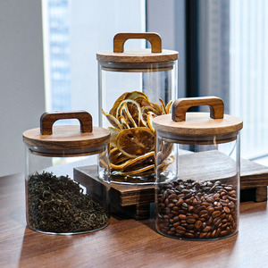 Hũ thủy tinh trong suốt, hũ kín, nắp gỗ, đồ dùng nhà bếp bằng thủy tinh, hộp đựng cà phê, hộp đựng thức ăn di động, chai thủy tinh - Product Image 4