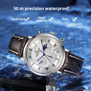 <span class=keywords><strong>Montre</strong></span> à quartz en <span class=keywords><strong>acier</strong></span> inoxydable pour homme avec chronographe, phase de lune et date |   Résistant à l'eau 3BAR |   Bracelet en cuir véritable - Product Image 3
