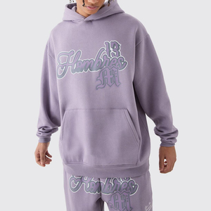 Conjunto de Sudadera con Capucha de Forro Polar Lavanda para Hombre, Talla Grande, Estilo Casual para Otoño, con Bolsillo, Corte Regular - Product Image 6