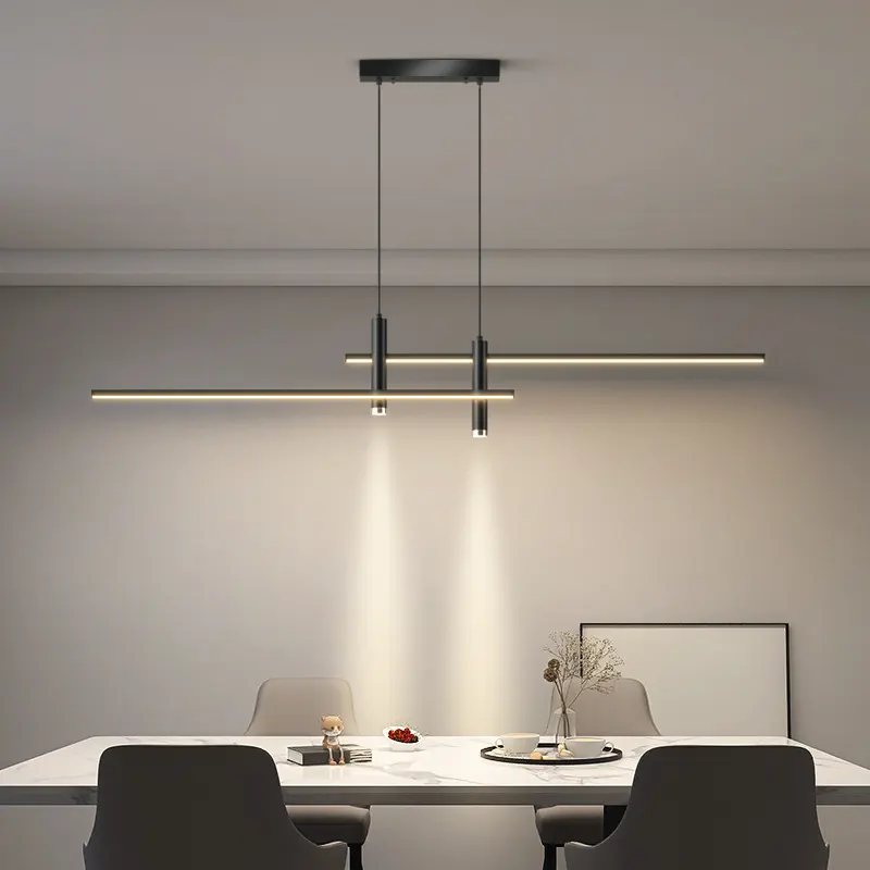 Современный обеденный стол для гостиной, дизайнерская офисная кухня, черная длинная лампа, подвесной светильник в помещении, Северная светодиодная люстра, прожектор