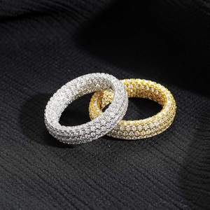 Gold Plated 925 Silver Moissanite Eternity Band <b>Ring</b> Round Brilliant Cut Pave Setting Luxury Unisex Wedding Jewelry - Product Image 4