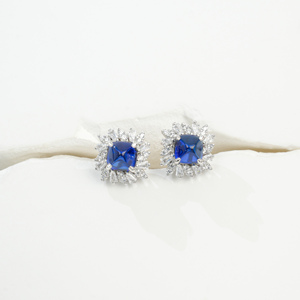 925 Silver Sugar Tower Sapphire <b>Earrings</b> with Sunflower Surrounding <b>Earrings</b> - Product Image 2
