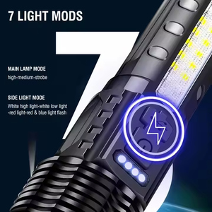 Lampe torche haute puissance 2000 lumens LED avec zoom, affichage de la puissance, torche portative rechargeable par type C pour le camping - Product Image 3