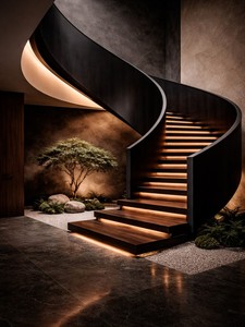 Escalera Curva Iluminada <span class=keywords><strong>con</strong></span> Tiras <span class=keywords><strong>LED</strong></span> Integradas, Escalera en Espiral Impermeable <span class=keywords><strong>con</strong></span> Iluminación por Degradado - Product Image 1