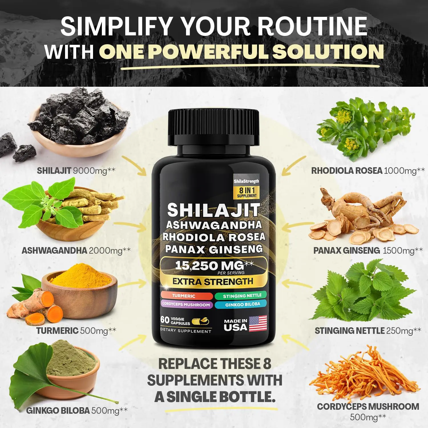 OEM Shilajit Capsules Pure Shilajit Extract Supplement and Powder Complex Pills with Natural Humic Fulvic Acid Trace Minerals