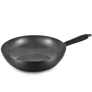 Panela wok chinesa, utensílios de cozinha de alta qualidade com revestimento de mármore wok, utensílios de cozinha resistentes a altas temperaturas, 20-36 cm