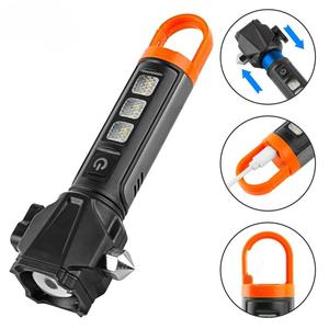 Lampe de poche d'urgence multifonctionnelle, rechargeable par USB, lampe torche LED à 5 modes avec lumière latérale COB, crochet, étanche, pour le camping - Product Image 1