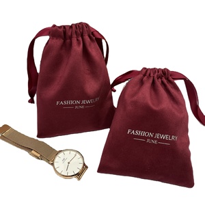 June thời trang da lộn màu đỏ đồ trang sức túi dây rút bụi trang sức túi cho bông tai vòng cổ vòng đeo tay, - Product Image 1