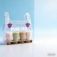 Sac d'emballage transparent jetable pour thé au lait, personnalisé, pour gobelet simple et double, boisson à emporter pour bubble tea et café