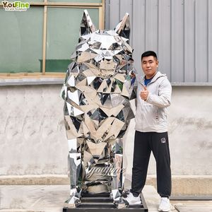 Scultura in Metallo di Grande Dimensione, Arte Astratta Animale, Lupo in Acciaio Inossidabile - Product Image 1