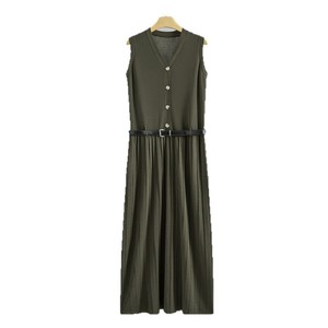 Vestido Largo de Punto sin Mangas con Cuello en V para Mujer, con Cinturón, Corte Ajustado, Estilo Casual de Verano - Product Image 5