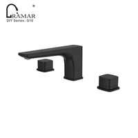 Robinet de baignoire à double poignée 3 trous, eau chaude/froide, finition dorée, design moderne, corps en laiton, valve en céramique, pour hôtel