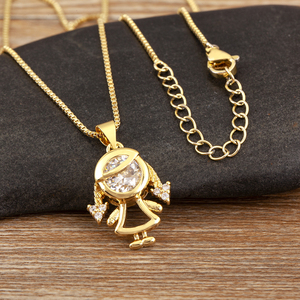 QIKU Fashion Cute <strong>Boy</strong>/Girl Son/Daughter Delicate Pendant <strong>Necklaces</strong> for Women Female Sparkling Zircon Chain Link Jewelry Gifts - Product Image 5