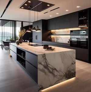 Ensembles de meubles de cuisine complets de luxe modernes, armoires de cuisine en bois massif pour projet de villa - Product Image 1