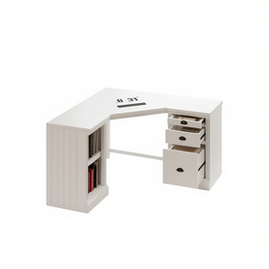 Scrivania moderna bianca a forma di L da 57,68 pollici con 2 armadietti e 3 cassetti per postazione di lavoro al computer in ufficio domestico - Product Image 1