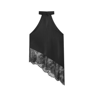 Zevity 2026 ZA Marka Kadın Seksi Kolsuz Saten Halter Smock Bluz Kadın Etek Dantel Dikiş Düzensiz Gömlek Blusas Chic Tops - Product Image 4
