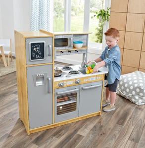 Cuisine en bois naturel de qualité supérieure pour enfants, ensemble de jeu de cuisine d'imitation avec réfrigérateur et micro-ondes - Product Image 2