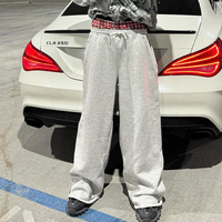 Pantalones de chándal de algodón extragrandes lisos para hombre, de cintura doble y peso pesado