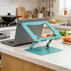 Nouveau support pliable robuste et réglable en métal pour ordinateur portable et tablette, rehausseur portable ergonomique avec refroidissement, angles réglables, style bureau pour ordinateur portable - Product Image 6
