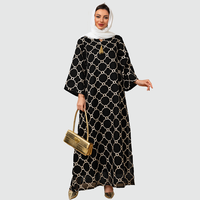 Modeste élégant musulman Abaya géométrique imprimé gland cou Maxi robe Chic confortable pour les femmes