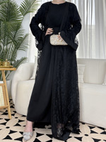 Abayas Musulmanes Boutique pour Femmes, Robe Abaya Islamique Traditionnelle Modeste Élégante en Dentelle à Manches Longues, Vente en Gros, Mode Ramadan Aïd
