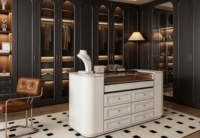 XINGRUO Dressing Walk-in avec îlot central et portes vitrées cintrées pour maison de luxe