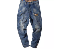 Jeans en denim foncé délavé pour homme, écologiques, respirants, taille mi-haute, style streetwear de luxe, pantalon fuselé grande taille, design avec patchs