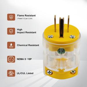 Enchufe macho de hoja recta US & CA Enchufe iluminado estándar NEMA 5-15P Conexión de toma de corriente eléctrica de 3 clavijas Enchufe eléctrico de 120V - Product Image 5