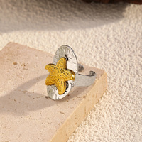 Bague ouverte Mirawell tendance et délicate en acier inoxydable plaqué or, étanche, motif vent marin, étoile de mer, coquillage et cocotier, pour bijoux de fête
