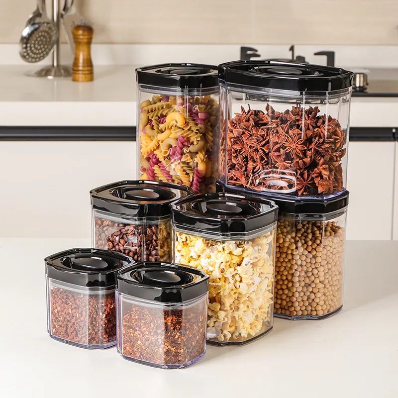 Factory Wholesale 7 Pieces BPA-free Airtight Plastic Kitchen Cereal Food Storage Container Sets For Pantry Organization