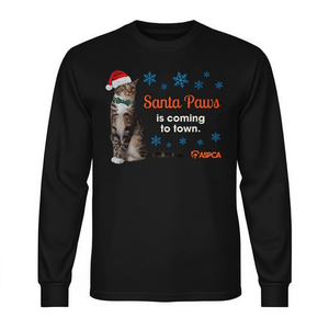 T-shirt a maniche lunghe per gatti Santa Paws, design natalizio ASPCA - Product Image 2